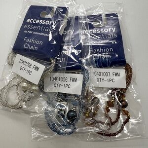 FGX International Women’s 3 Eyeglasses Fashion Chains Blue Brown & clear pearls